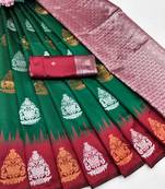 red green art silk blend banarasi jacquard work saree with unstitched blouse piece