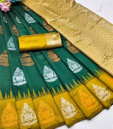 yellow green art silk blend banarasi jacquard work saree with unstitched blouse piece