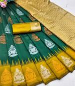 yellow green art silk blend banarasi jacquard work saree with unstitched blouse piece
