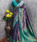 turquoise art silk blend banarasi jacquard work saree with unstitched blouse piece