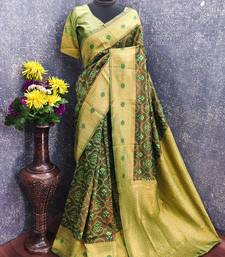 light green art silk blend banarasi jacquard work saree with unstitched blouse piece