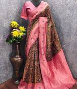 green pink art silk blend banarasi jacquard work saree with unstitched blouse piece