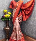 orange art silk blend banarasi jacquard work saree with unstitched blouse piece