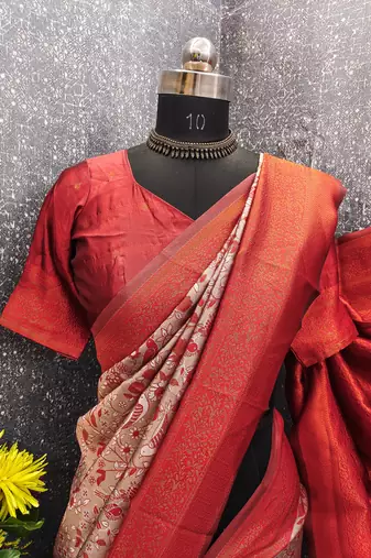 orange art silk blend banarasi jacquard work saree with unstitched blouse piece
