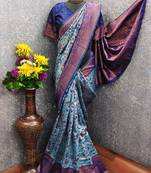 turquoise  art silk blend banarasi jacquard work saree with unstitched blouse piece