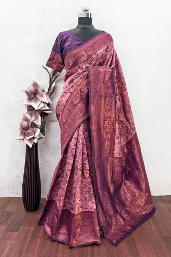 light pink art silk blend banarasi jacquard work saree with unstitched blouse piece