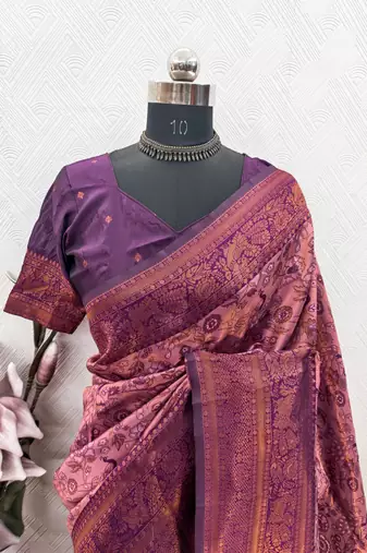 light pink art silk blend banarasi jacquard work saree with unstitched blouse piece