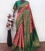 peach green art silk blend banarasi jacquard work saree with unstitched blouse piece