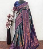 turquoise blue art silk blend banarasi jacquard work saree with unstitched blouse piece