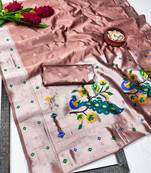 beige art silk blend jacquard work saree with unstitched blouse piece
