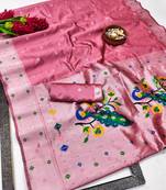 gajri art silk blend jacquard work saree with unstitched blouse piece