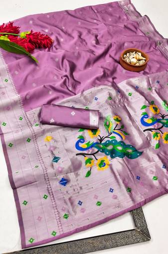 light pink art silk blend jacquard work saree with unstitched blouse piece