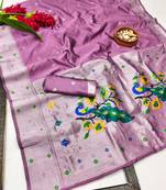 light pink art silk blend jacquard work saree with unstitched blouse piece
