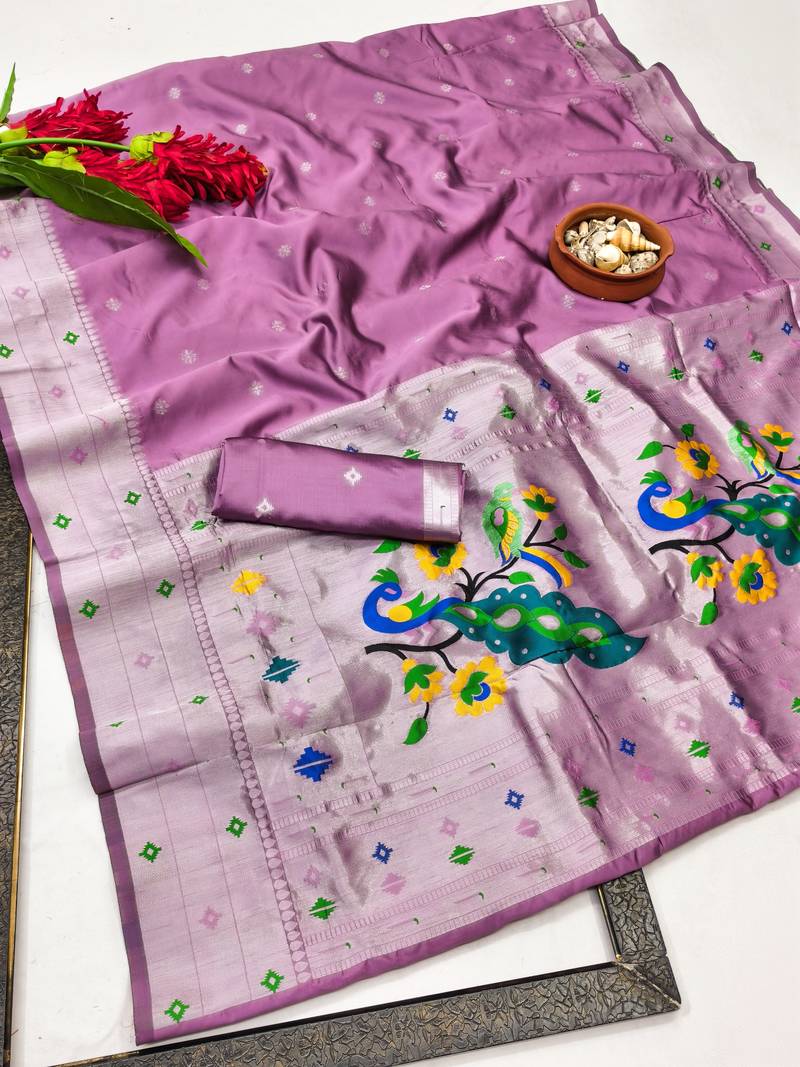 light pink art silk blend jacquard work saree with unstitched blouse piece