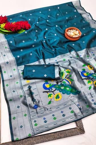 rama art silk blend jacquard work saree with unstitched blouse piece