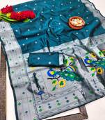 rama art silk blend jacquard work saree with unstitched blouse piece