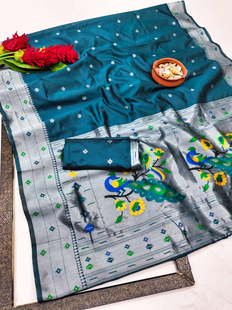 rama art silk blend jacquard work saree with unstitched blouse piece