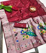 red art silk blend jacquard work saree with unstitched blouse piece