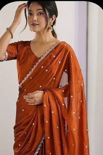 Mustard Color Butti embroidered and Sequence Work Silk Blend Saree 