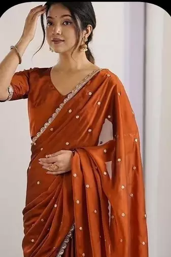 Mustard Color Butti embroidered and Sequence Work Silk Blend Saree 