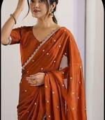 Mustard Color Butti embroidered and Sequence Work Silk Blend Saree 