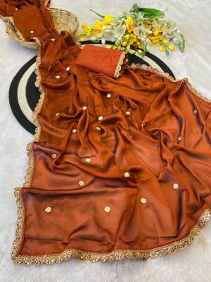 Mustard Color Butti embroidered and Sequence Work Silk Blend Saree  2