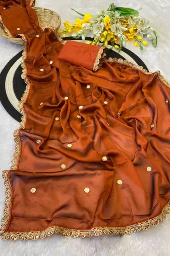 Mustard Color Butti embroidered and Sequence Work Silk Blend Saree 