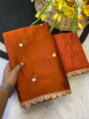 Mustard Color Butti embroidered and Sequence Work Silk Blend Saree  3