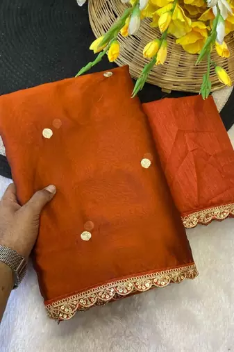 Mustard Color Butti embroidered and Sequence Work Silk Blend Saree 