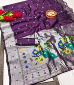 wine art silk blend jacquard work saree with unstitched blouse piece
