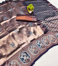 blue rama art silk blend jacquard work saree with unstitched blouse piece