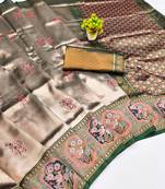 green gajri art silk blend jacquard work saree with unstitched blouse piece