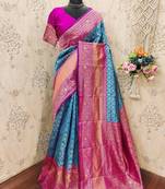 sky pink art silk blend banarasi jacquard work saree with unstitched blouse piece