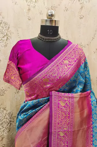 sky pink art silk blend banarasi jacquard work saree with unstitched blouse piece