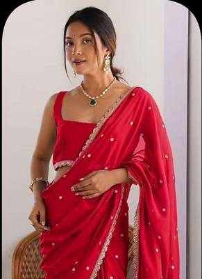 Red Color Butti embroidered and Sequence Work Silk Blend Saree  1