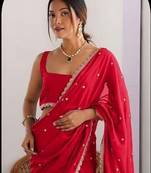Red Color Butti embroidered and Sequence Work Silk Blend Saree 