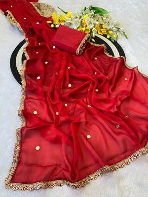 Red Color Butti embroidered and Sequence Work Silk Blend Saree  2