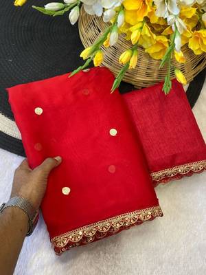 Red Color Butti embroidered and Sequence Work Silk Blend Saree  3