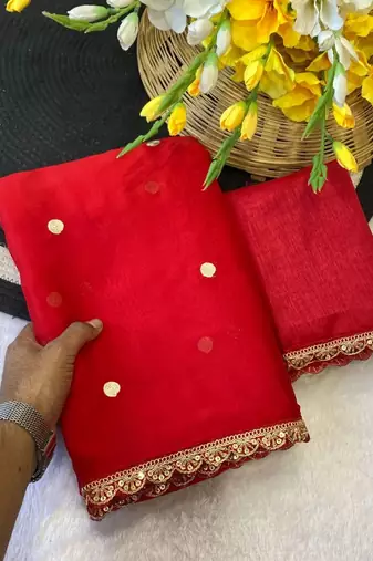 Red Color Butti embroidered and Sequence Work Silk Blend Saree 