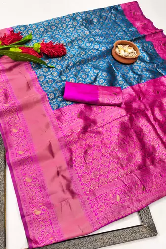 sky pink art silk blend banarasi jacquard work saree with unstitched blouse piece