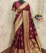 maroon art silk blend banarasi jacquard work saree with unstitched blouse piece