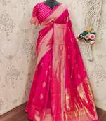 pink art silk blend banarasi jacquard work saree with unstitched blouse piece