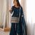 Teal blue embroidered crunchy silk kurta bell bottom set with dupatta