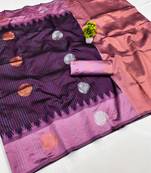 purple wine art silk blend jacquard work saree with unstitched blouse piece