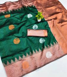 rust green art silk blend jacquard work saree with unstitched blouse piece
