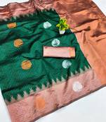 rust green art silk blend jacquard work saree with unstitched blouse piece