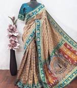 beige art silk blend banarasi jacquard work saree with unstitched blouse piece