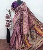 light pink art silk blend banarasi jacquard work saree with unstitched blouse piece