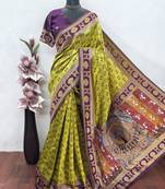 neon wine art silk blend banarasi jacquard work saree with unstitched blouse piece