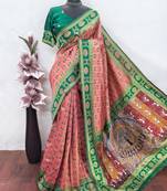 peach green art silk blend banarasi jacquard work saree with unstitched blouse piece